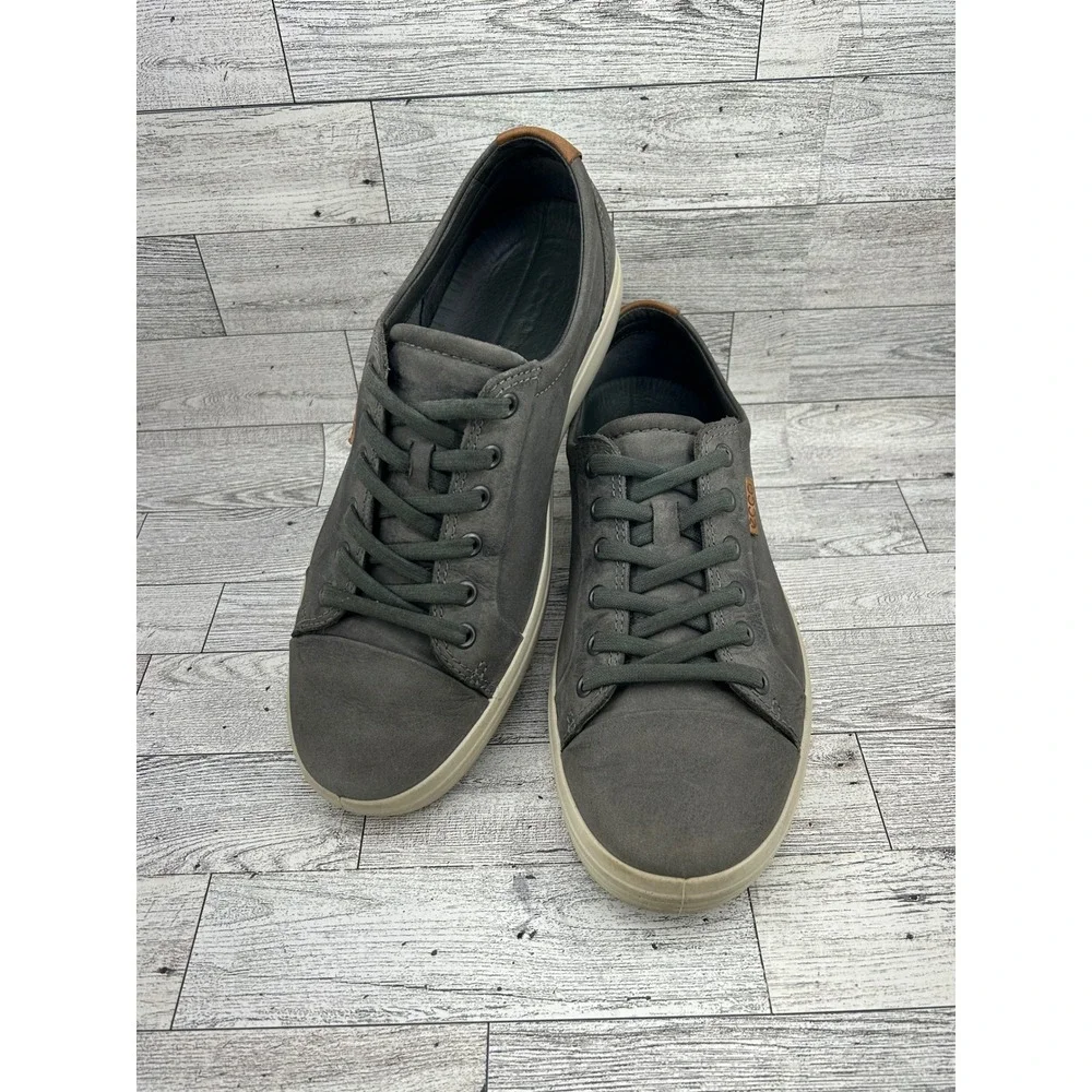 Ecco Soft 7 Sneakers Gray Leather Lace Up Casual‎ Walking Shoes